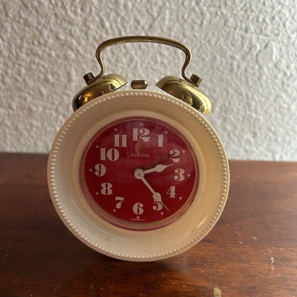 Vintage Europa Desk Clock Retro White Red Ticking Working Collection Piece AS IS - Picture 1 of 13